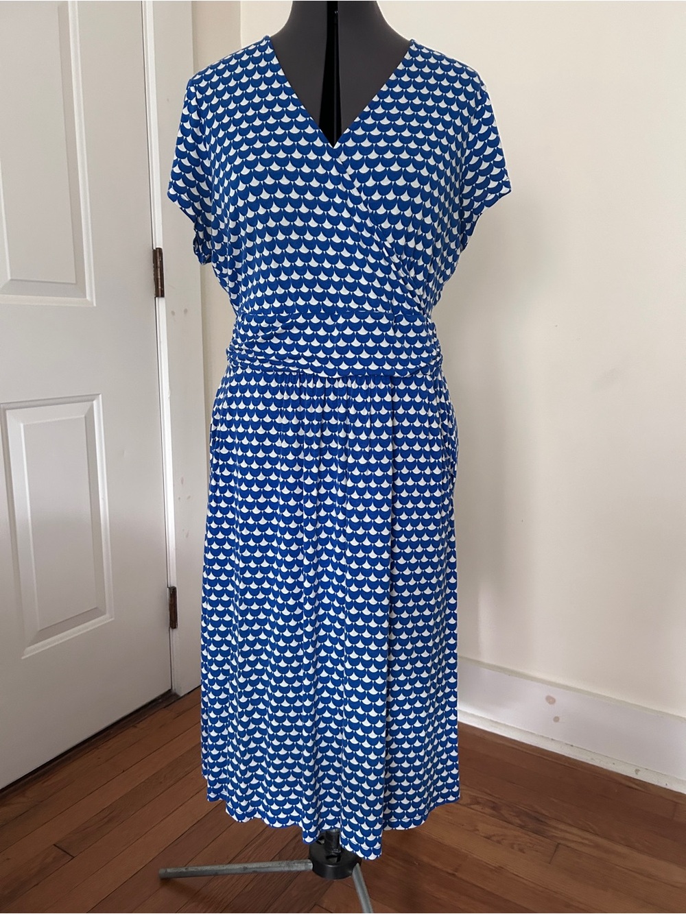Boden Blue Patterned Faux Wrap Women's Dress